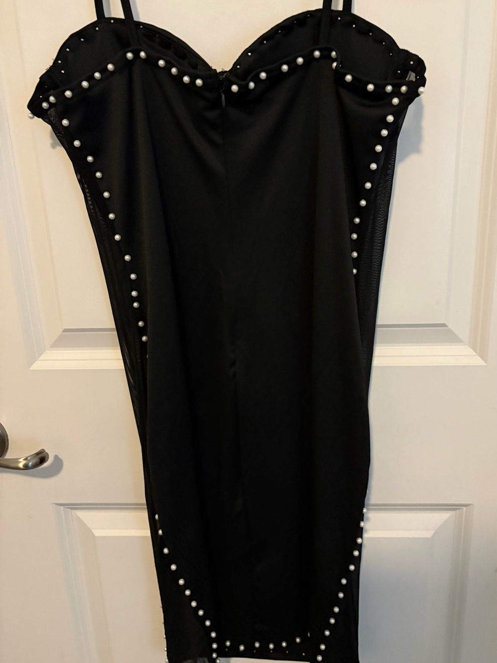 Black Studded Bodycon Dress w/Spaghetti Straps & mesh sides sz XL(run small) - Picture 4 of 6